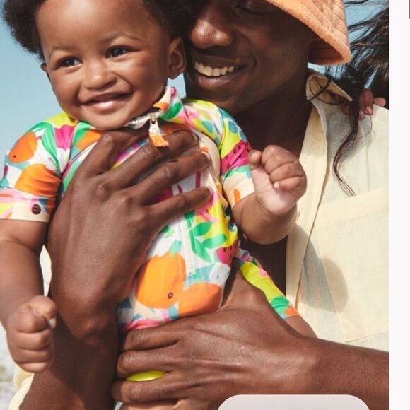 H&M Swimsuit UPF 50‎ Bright yellow/fruit 3/6 months NWT in packaging - Picture 1 of 5